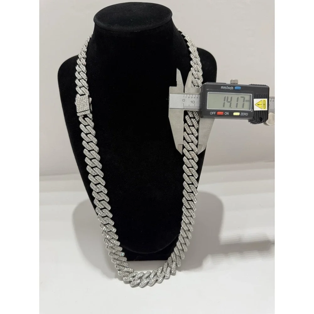 iced out cuban chain crystal vvscz silver over stainless 26in 14mm water resist
